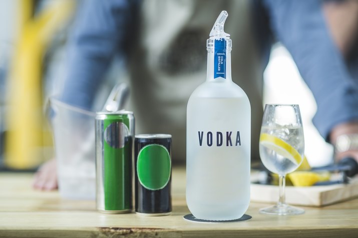 Bottle of vodka in distillery