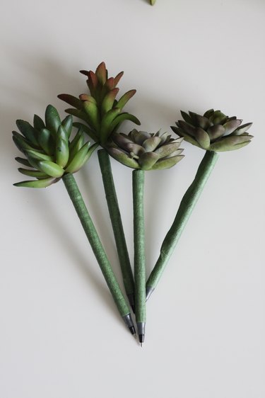 Succulent pens with base wrapped in floral tape