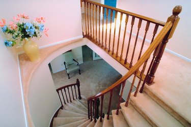 High angle view of staircase in house