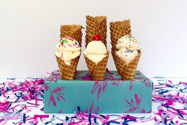 ice cream cone holder with sprinkles cherry vanilla confetti party