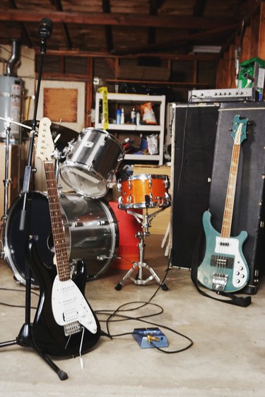 Band equipment in garage
