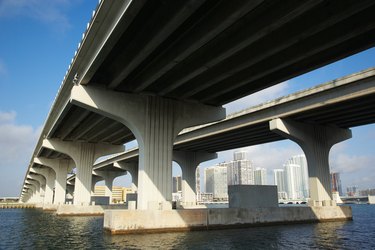 View of skyline of Miami, Florida through viaduct