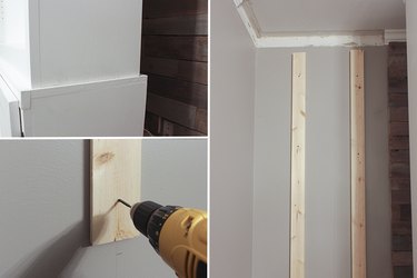 Attaching furring strips to wall behind bookcase