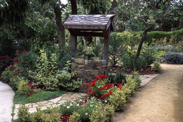 Photo, a wishing well surrounded by a garden, Color