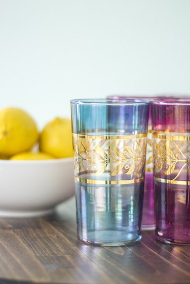 Style the top of your bar cart with pretty glasses.