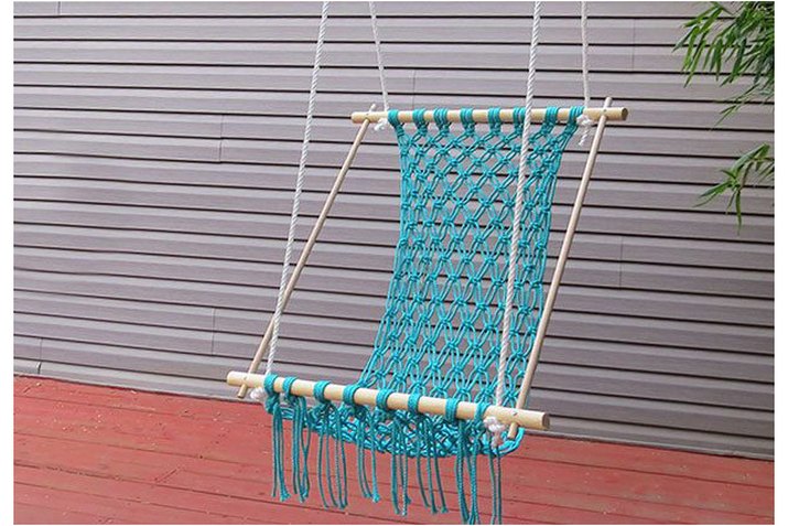 blue hammock hanging outside