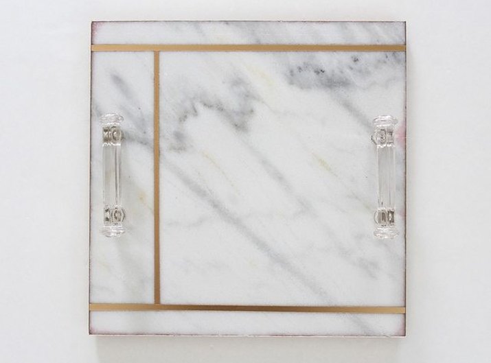 marble serving tray with gold stripes