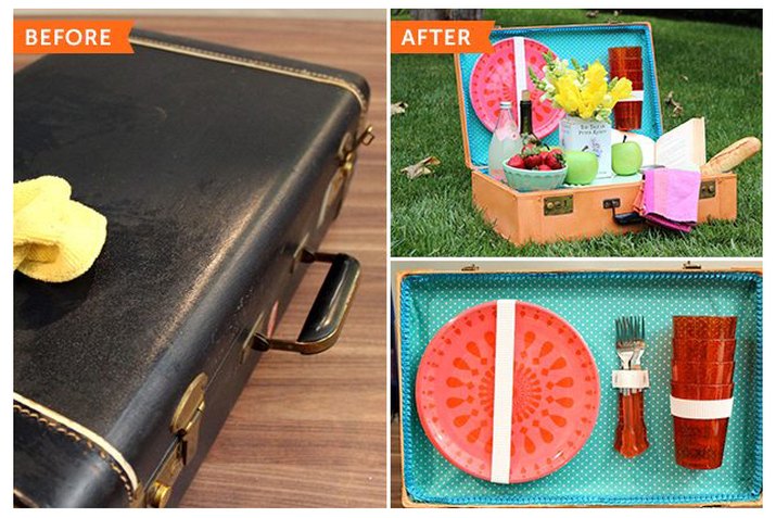suitcase transformed into a picnic basket
