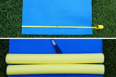 Measure the width of the mat and cut two pool noodles equal to the width of the mat.