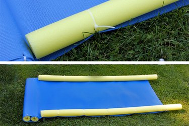Secure the pool noodles to the sides of the mat with cable ties.